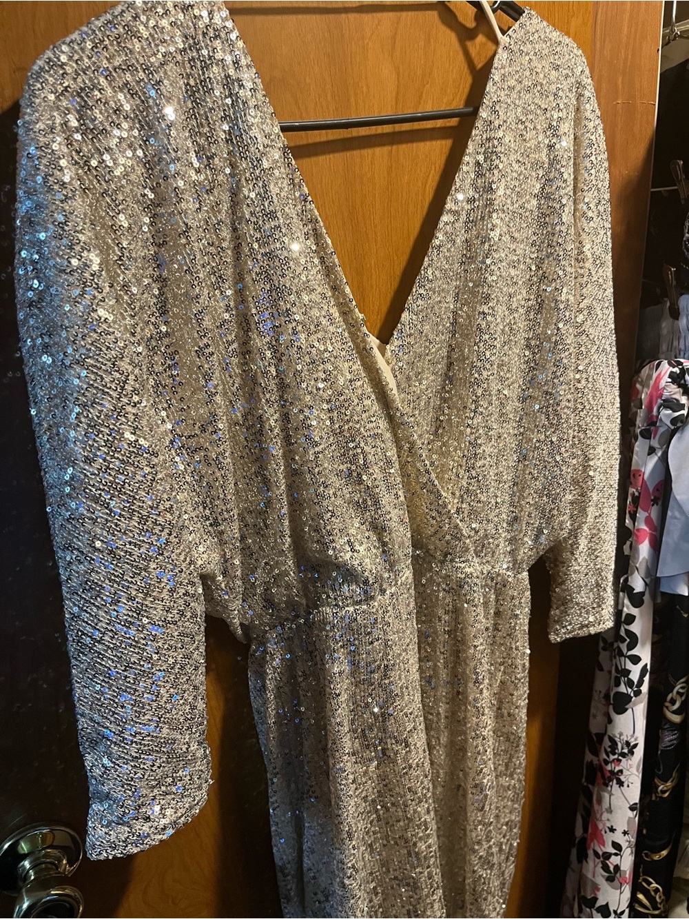 Vici Silver Sequin Midi Dress